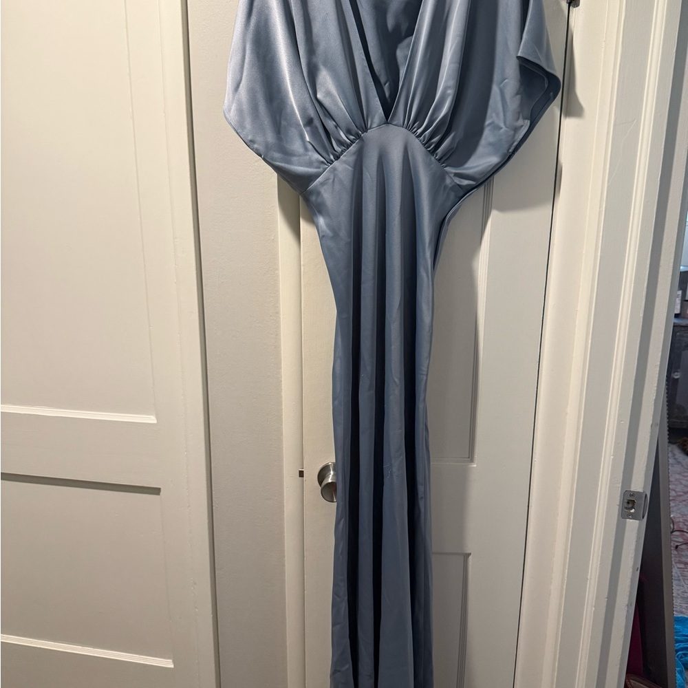 BHLDN Blue Plunge Neck Dolman Sleeve Gown